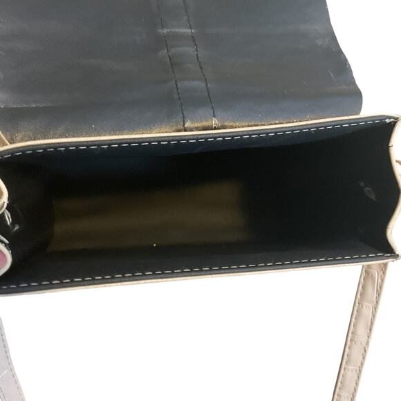 Cream Croc Print Leather Shoulder Bag Medium Gold Chain + Leather Strap - Picture 10 of 14